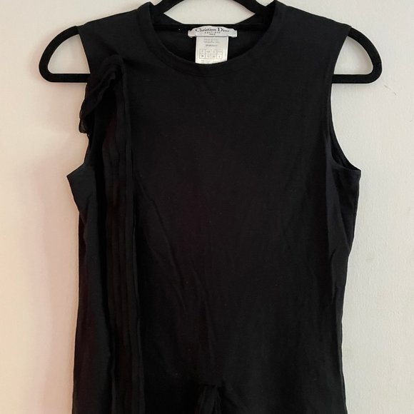 Dior \\ Vintage Black Tank Top with Silk Wrap Details - Picture 2 of 4